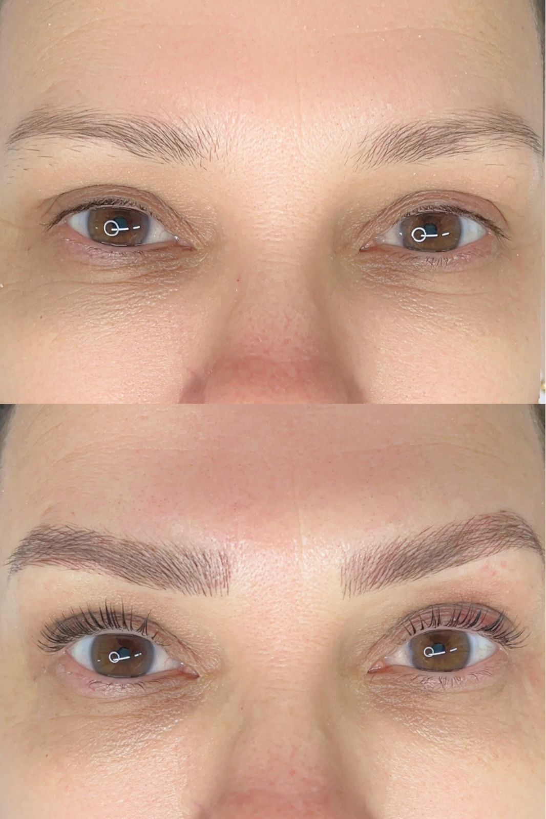 Antes e depois de micropigmentação de sobrancelhas realizada no Studio Zana Portugal